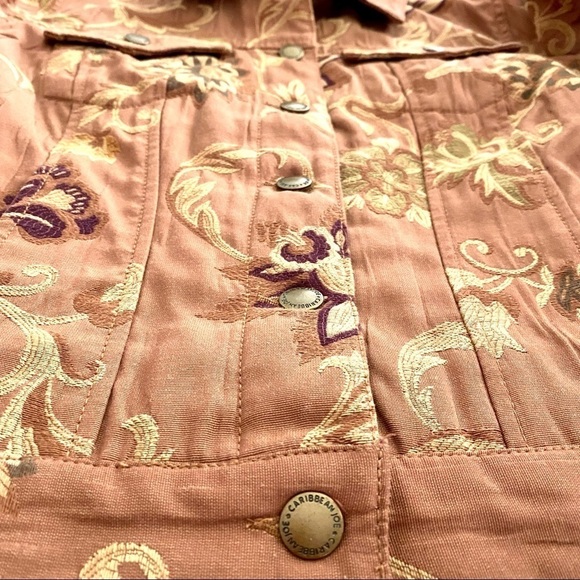 Jean-style Brown Jacket Petite Large Floral Western Button-down Front - Picture 4 of 13